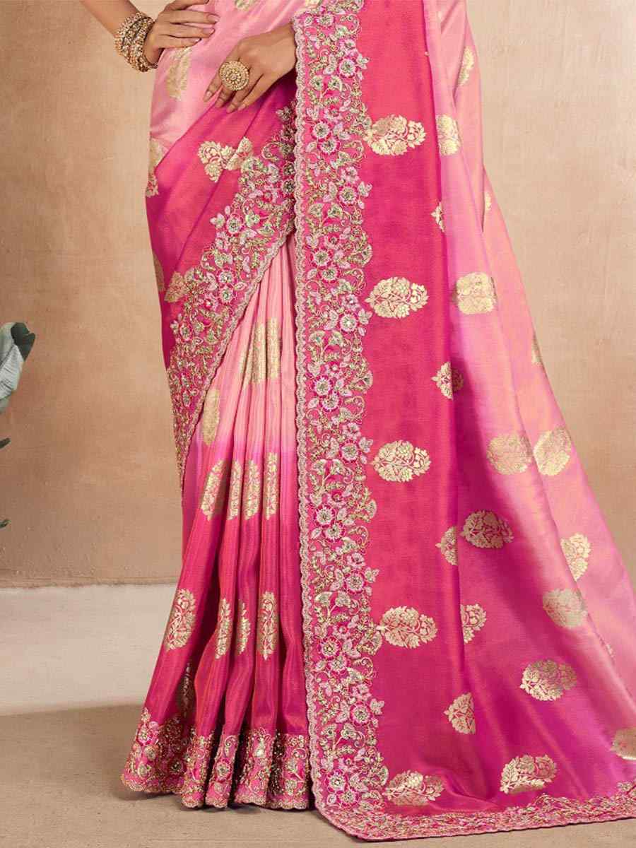 Pink Fancy Silk Embroidery Party Reception Heavy Border Saree