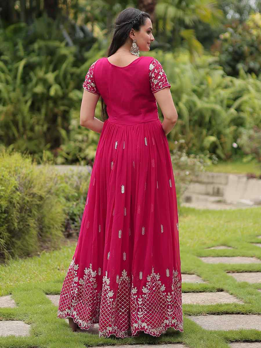 Pink Faux Blooming Embroidered Festival Casual Gown