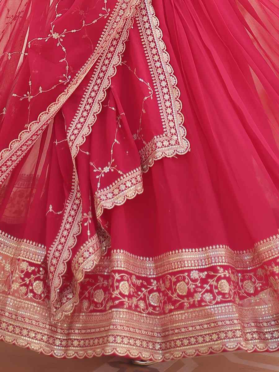 Pink Faux Blooming Embroidered Festival Mehendi Gown