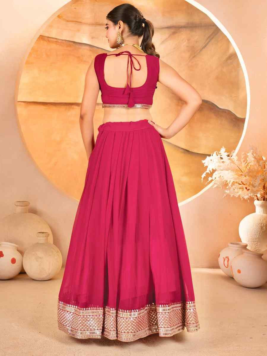 Pink Faux Blooming Embroidery Reception Party Wear Heavy Border Lehenga Choli