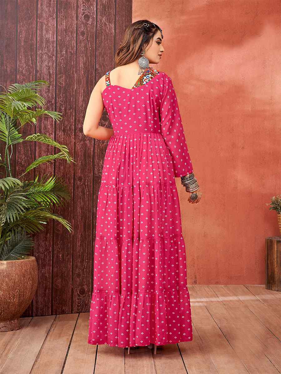 Pink Faux Blooming Georgette Printed Festival Casual Gown