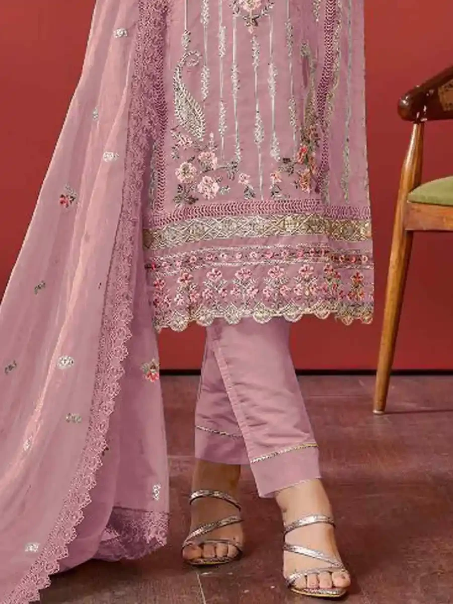 Pink Faux Georgette Embroidered Festival Casual Pant Salwar Kameez