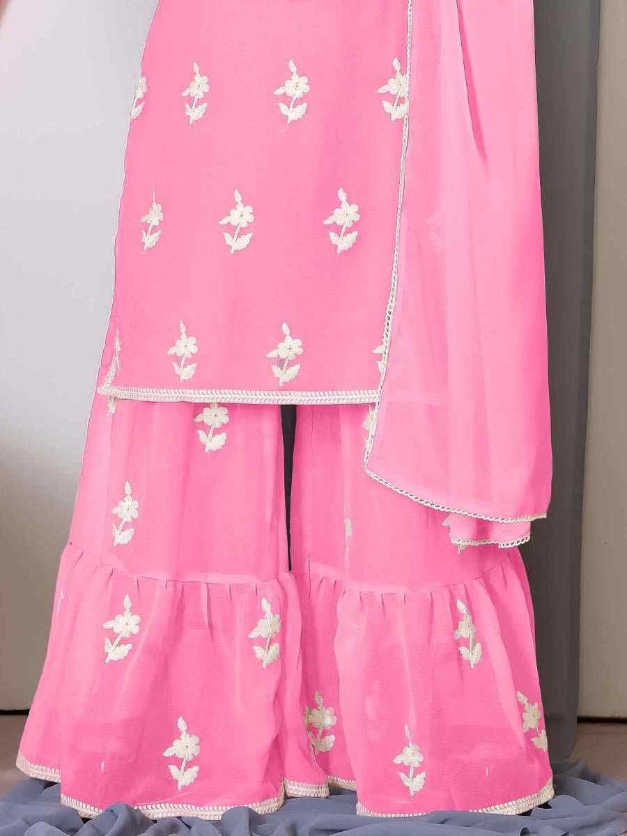 Pink Faux Georgette Embroidered Festival Casual Ready Sharara Pant Salwar Kameez