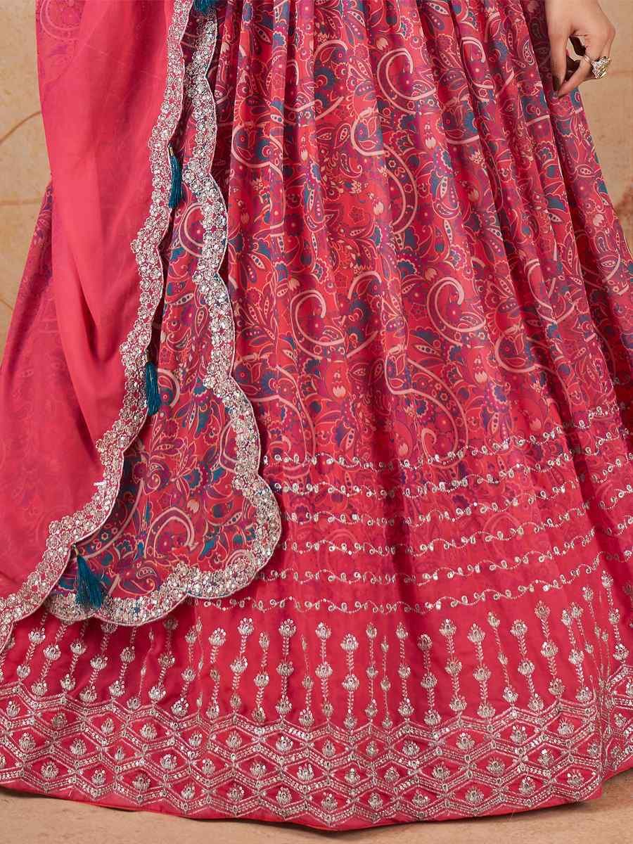 Pink Faux Georgette Embroidered Mehendi Festival Heavy Border Lehenga Choli