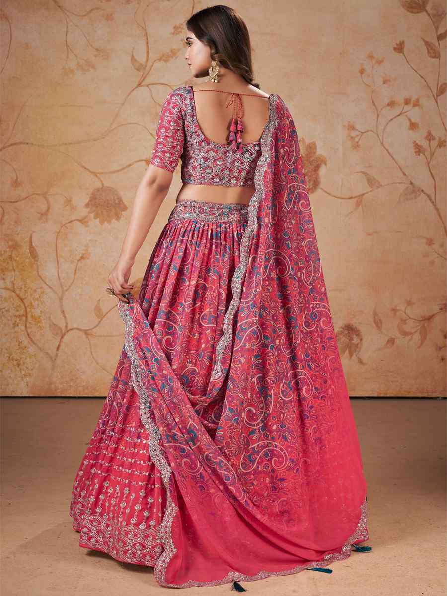 Pink Faux Georgette Embroidered Mehendi Festival Heavy Border Lehenga Choli