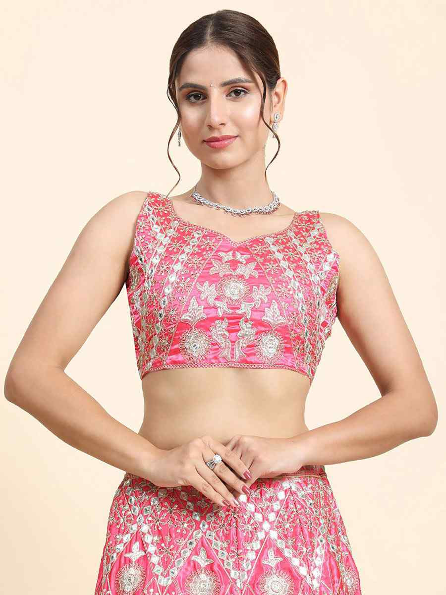 Pink Faux Georgette Embroidered Wedding Festival Heavy Border Lehenga Choli