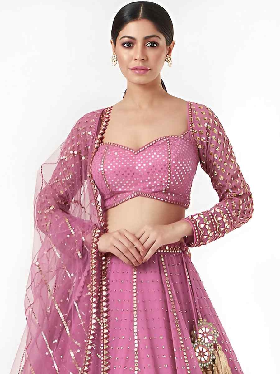 Pink Faux Georgette Embroidery Bridesmaid Wedding Heavy Border Lehenga Choli