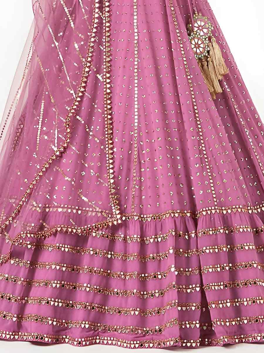 Pink Faux Georgette Embroidery Bridesmaid Wedding Heavy Border Lehenga Choli