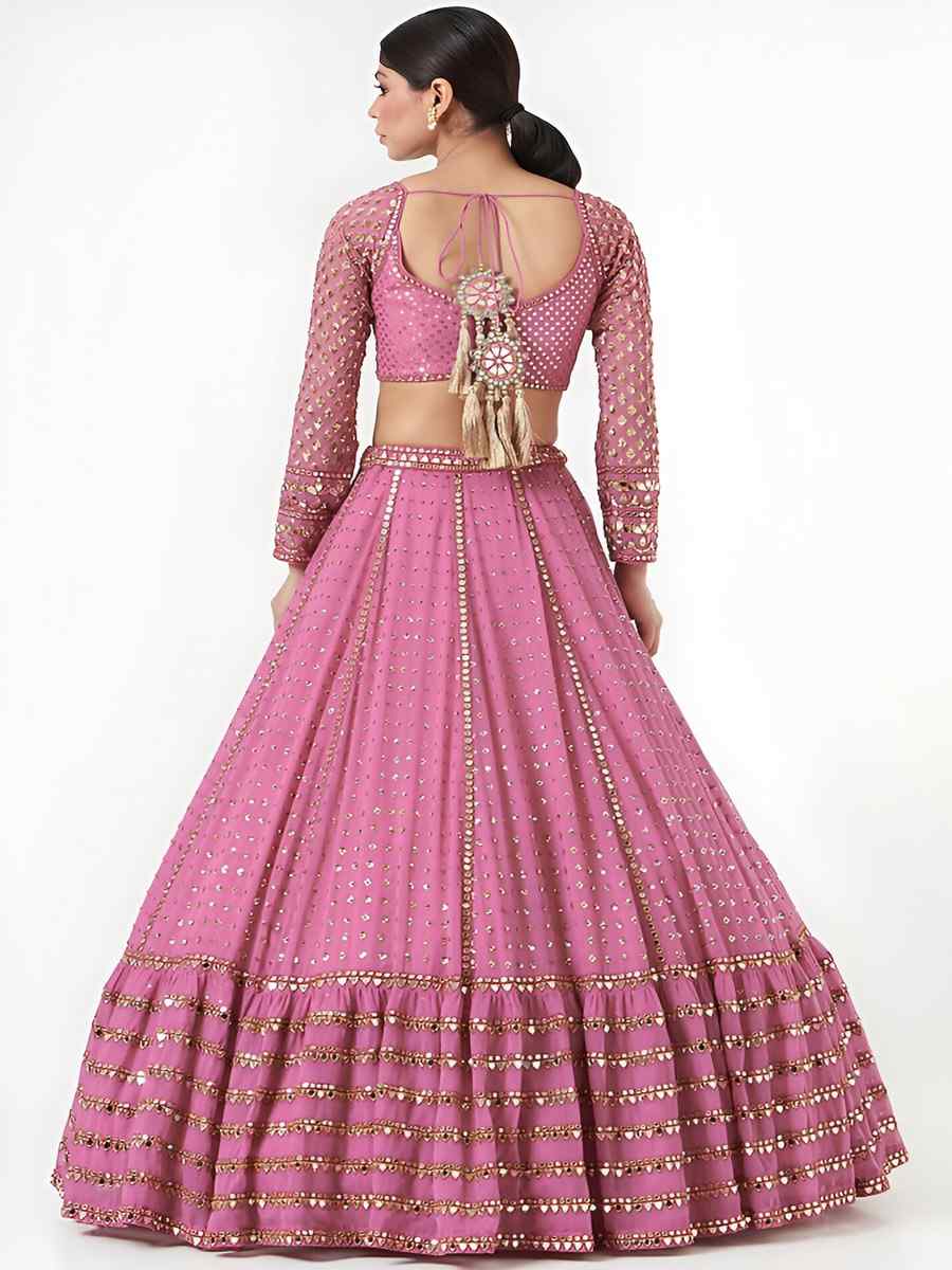 Pink Faux Georgette Embroidery Bridesmaid Wedding Heavy Border Lehenga Choli