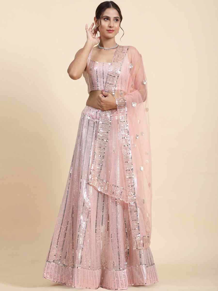 Pink Faux Georgette Embroidery Reception Party Wear Heavy Border Lehenga Choli