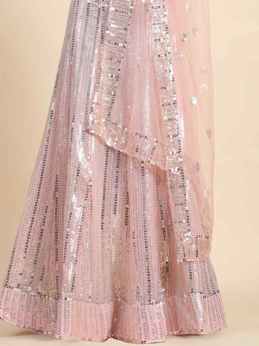 Pink Faux Georgette Embroidery Reception Party Wear Heavy Border Lehenga Choli