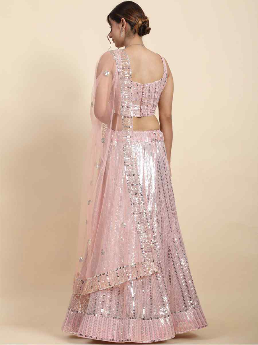 Pink Faux Georgette Embroidery Reception Party Wear Heavy Border Lehenga Choli