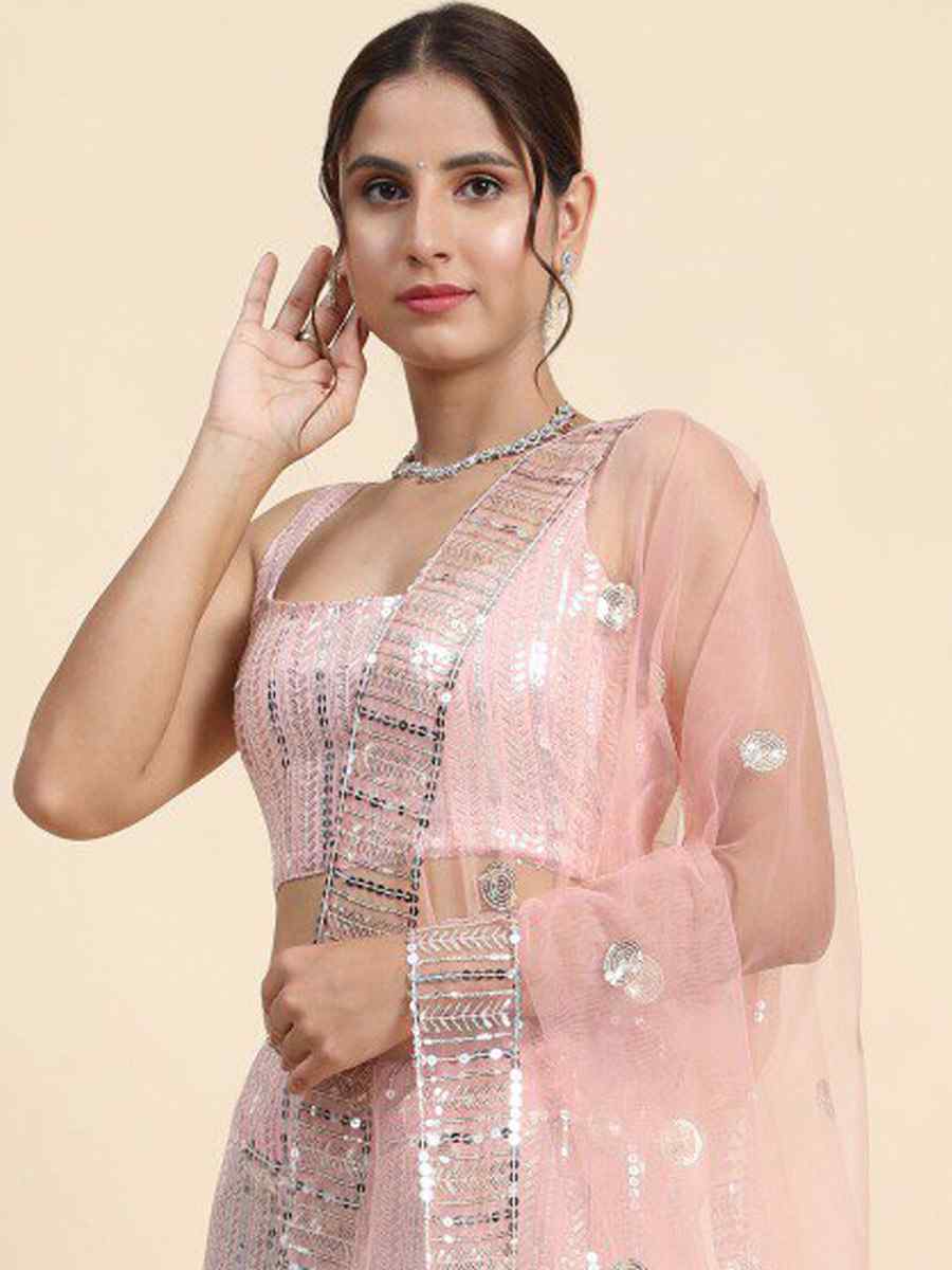 Pink Faux Georgette Embroidery Reception Party Wear Heavy Border Lehenga Choli