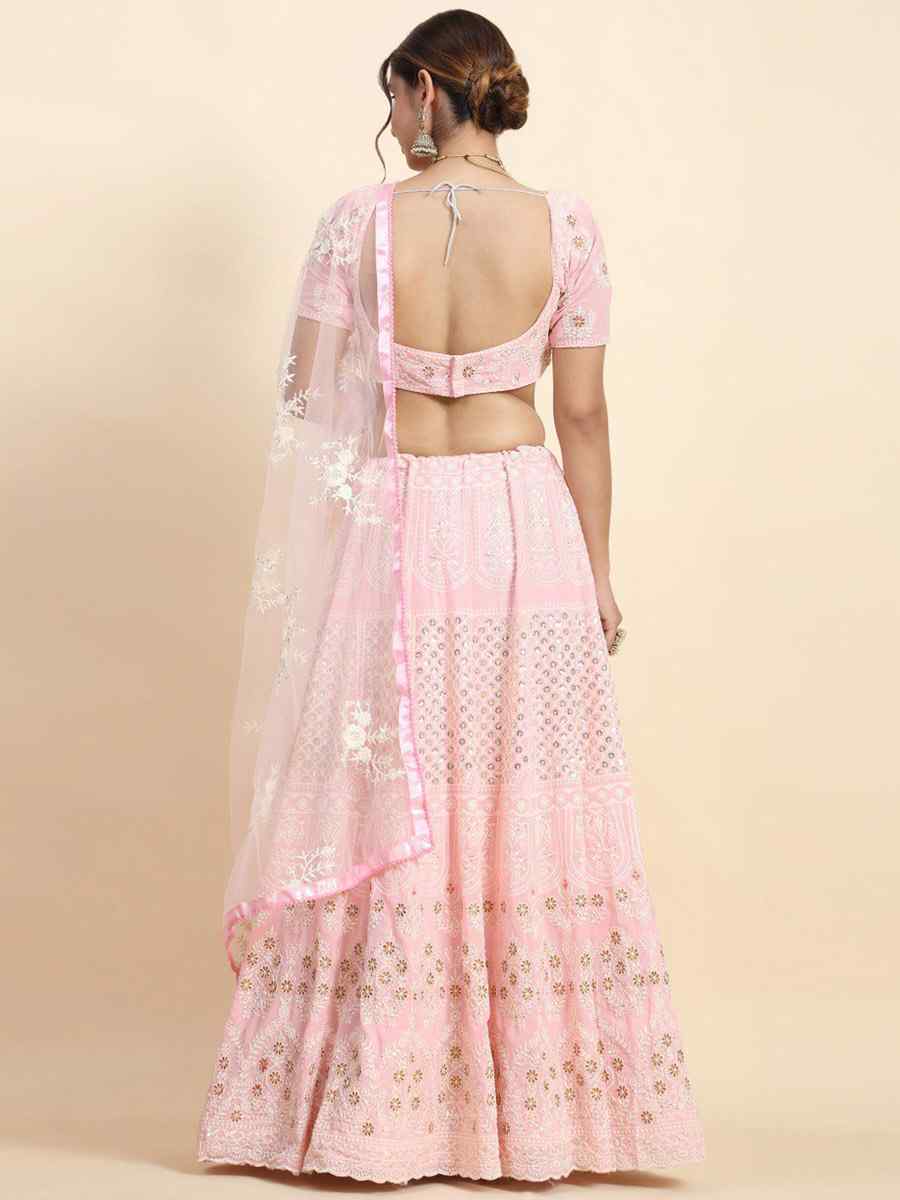 Pink Faux Georgette Embroidery Reception Party Wear Heavy Border Lehenga Choli