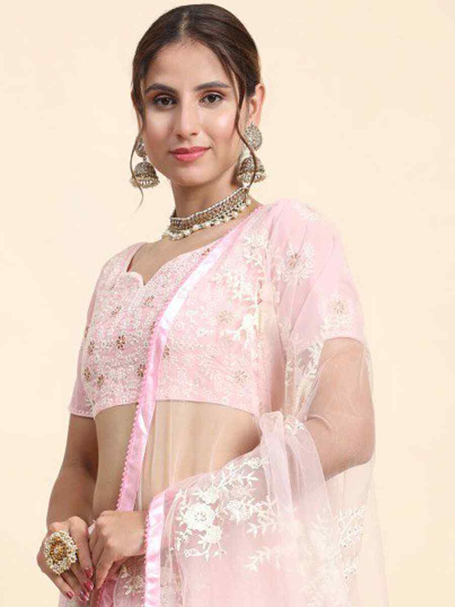 Pink Faux Georgette Embroidery Reception Party Wear Heavy Border Lehenga Choli