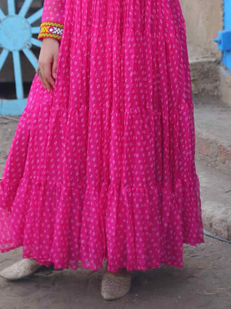 Pink Faux Georgette Printed Festival Casual Gown