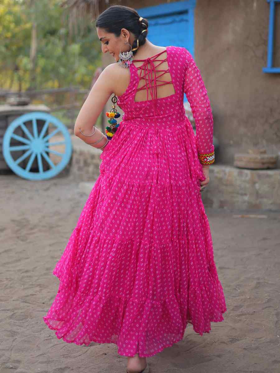 Pink Faux Georgette Printed Festival Casual Gown