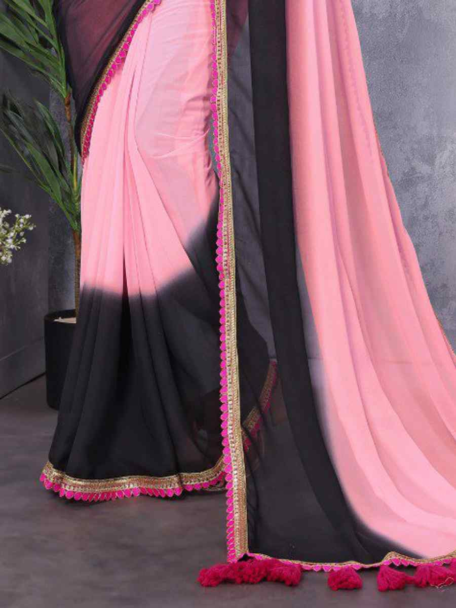 Pink Faux Peding Georgette Handwoven Festival Wedding Heavy Border Saree