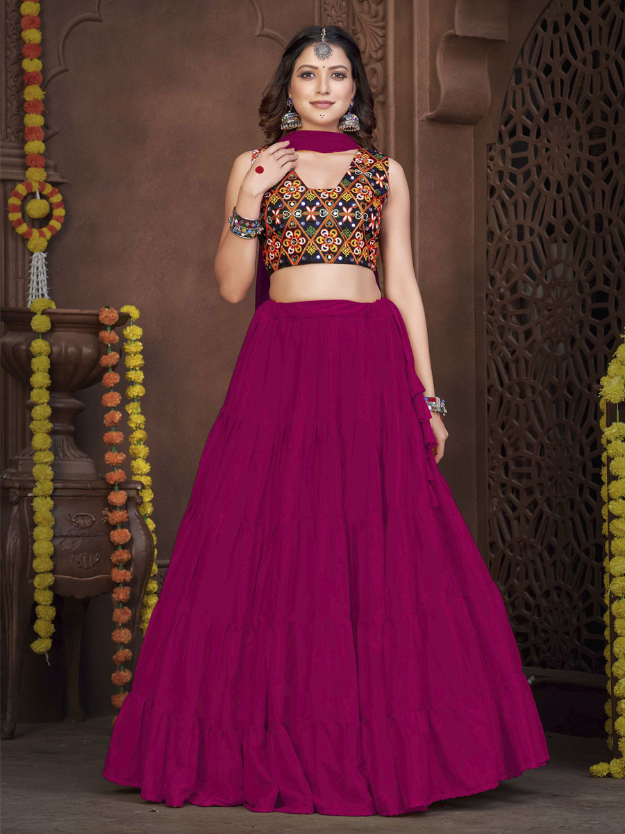 Pink French Crepe Printed Festival Mehendi Circular Lehenga Choli