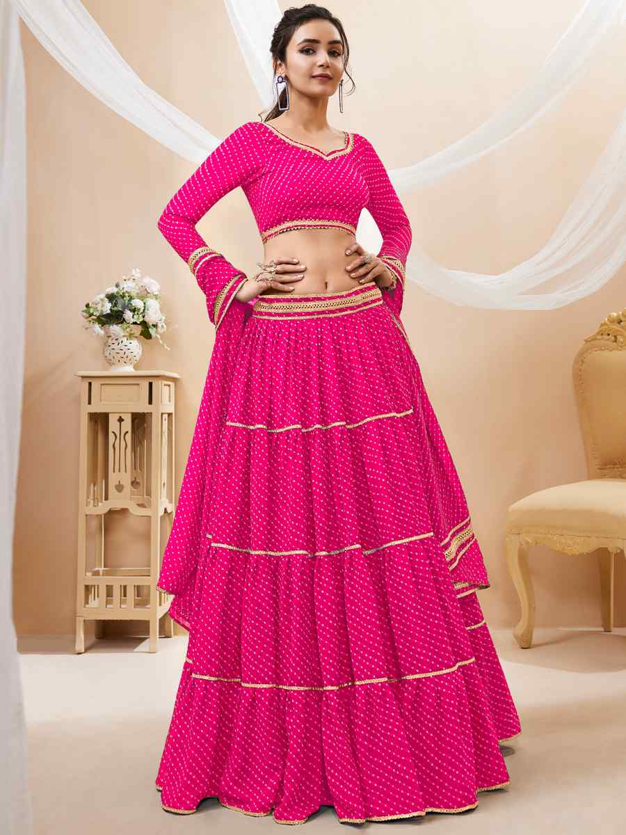 Pink Georgette Embroidered Bridesmaid Wedding Heavy Border Lehenga Choli