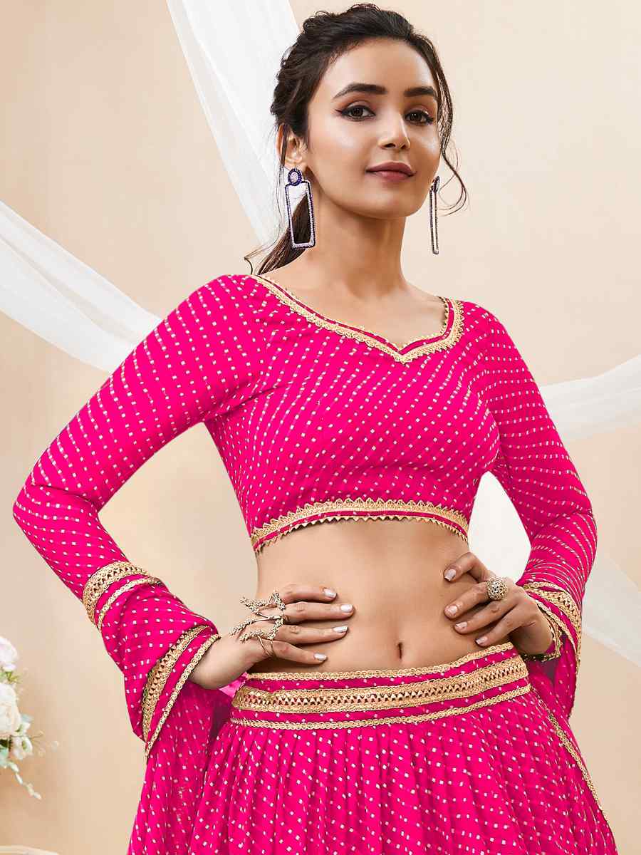 Pink Georgette Embroidered Bridesmaid Wedding Heavy Border Lehenga Choli