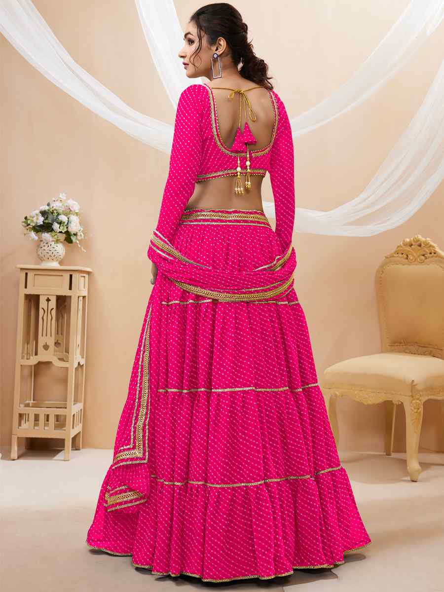 Pink Georgette Embroidered Bridesmaid Wedding Heavy Border Lehenga Choli