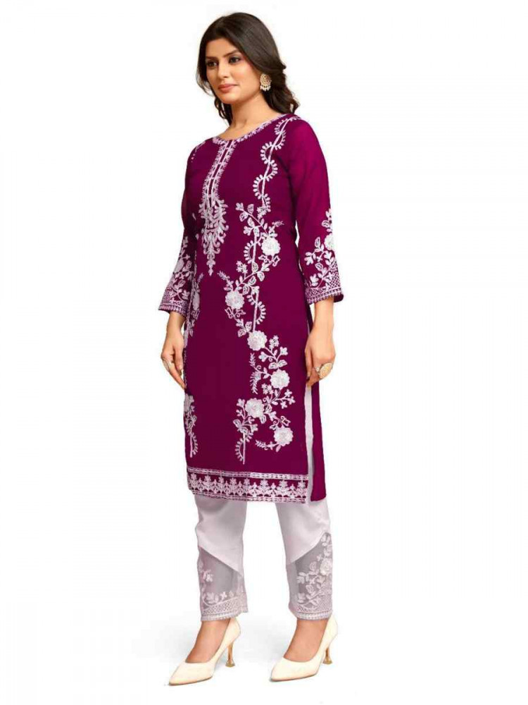 Pink Georgette Embroidered Festival Casual Kurti