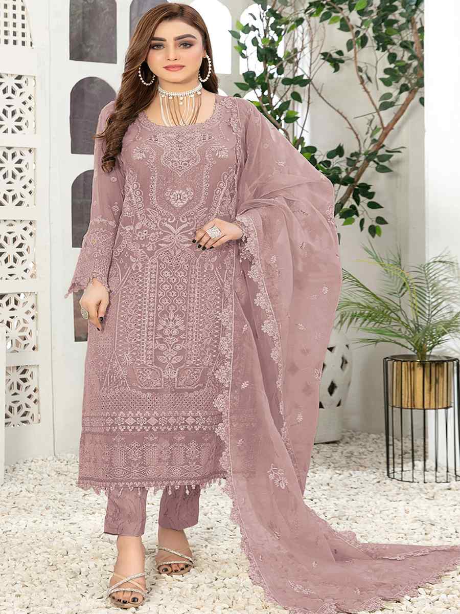 Pink Georgette Embroidered Festival Casual Pant Salwar Kameez