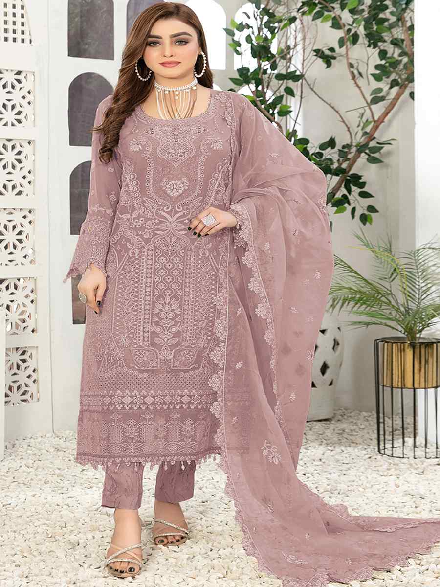 Pink Georgette Embroidered Festival Casual Pant Salwar Kameez