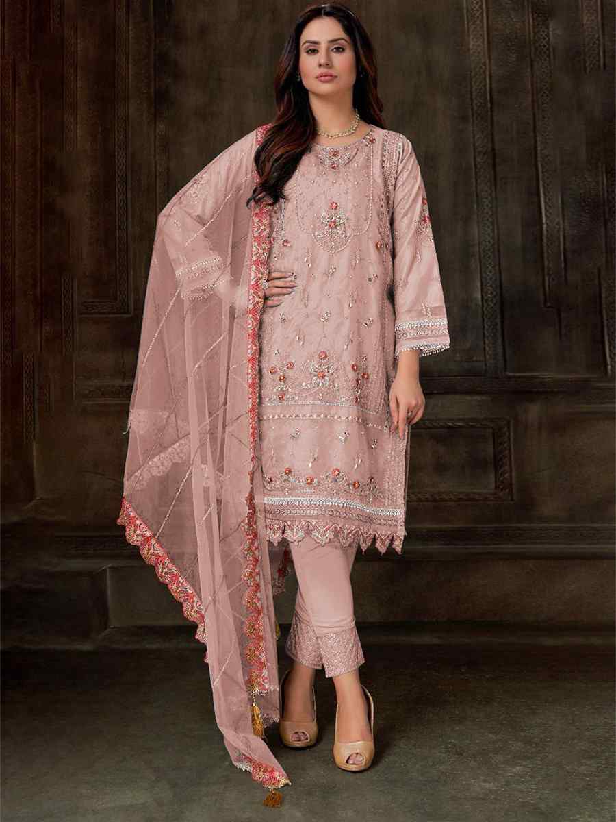 Pink Georgette Embroidered Festival Casual Pant Salwar Kameez