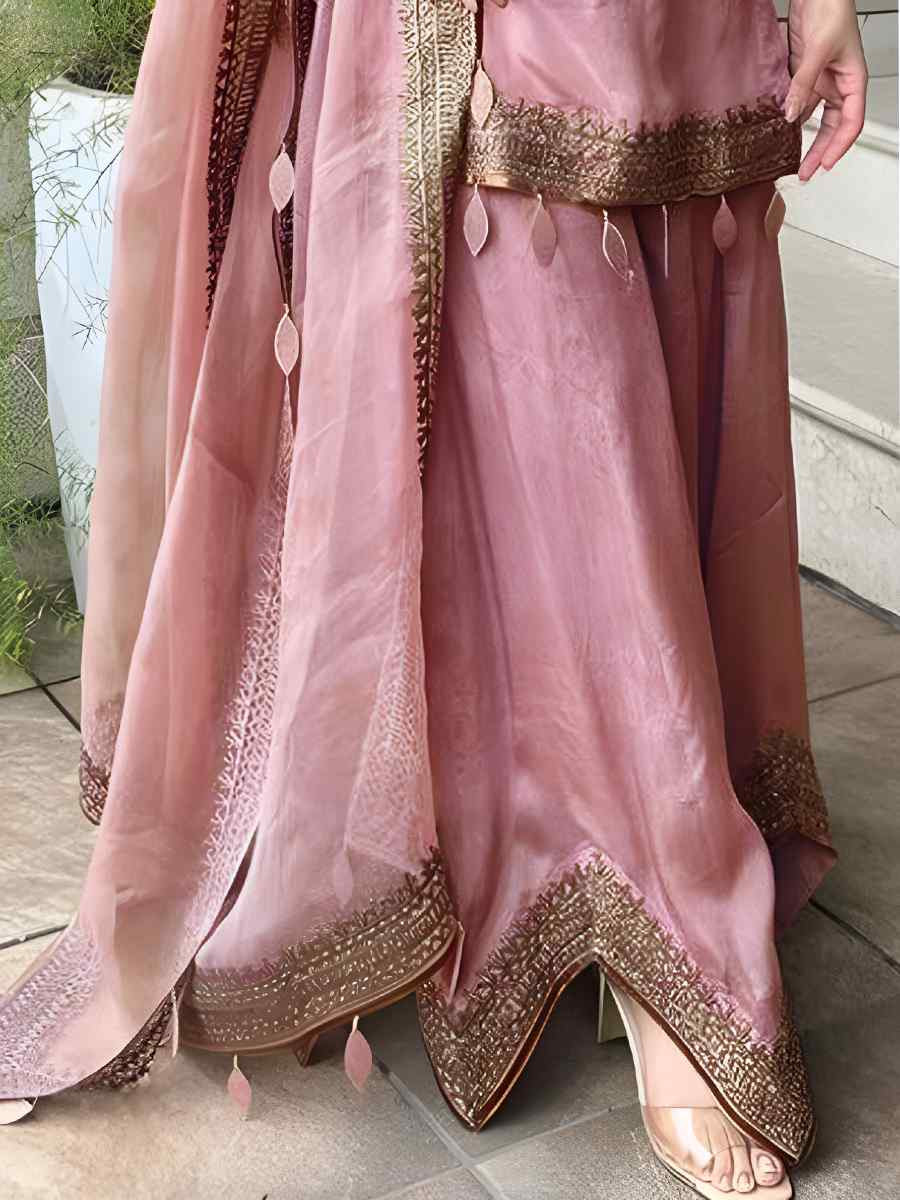 Pink Georgette Embroidered Festival Casual Ready Sharara Pant Salwar Kameez