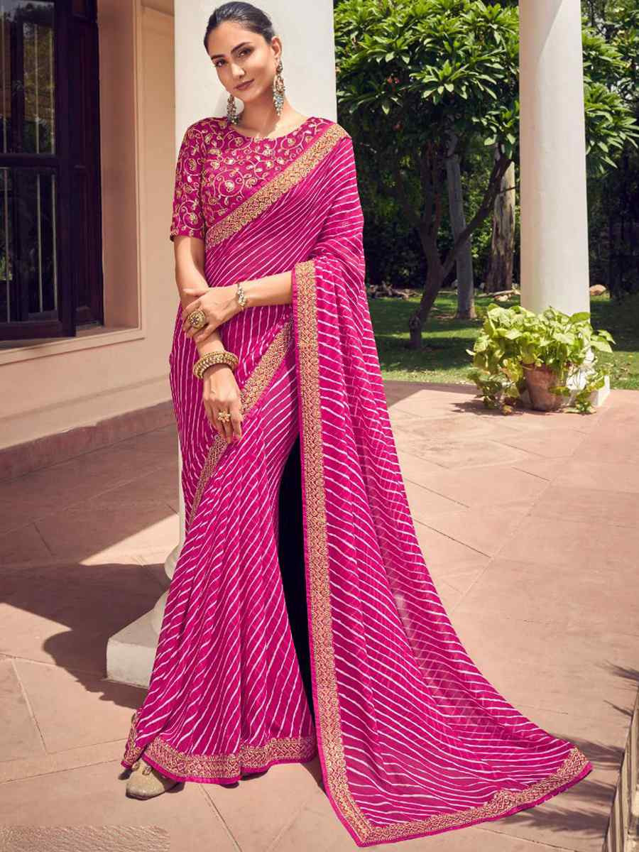 Pink Georgette Embroidered Festival Party Classic Style Saree