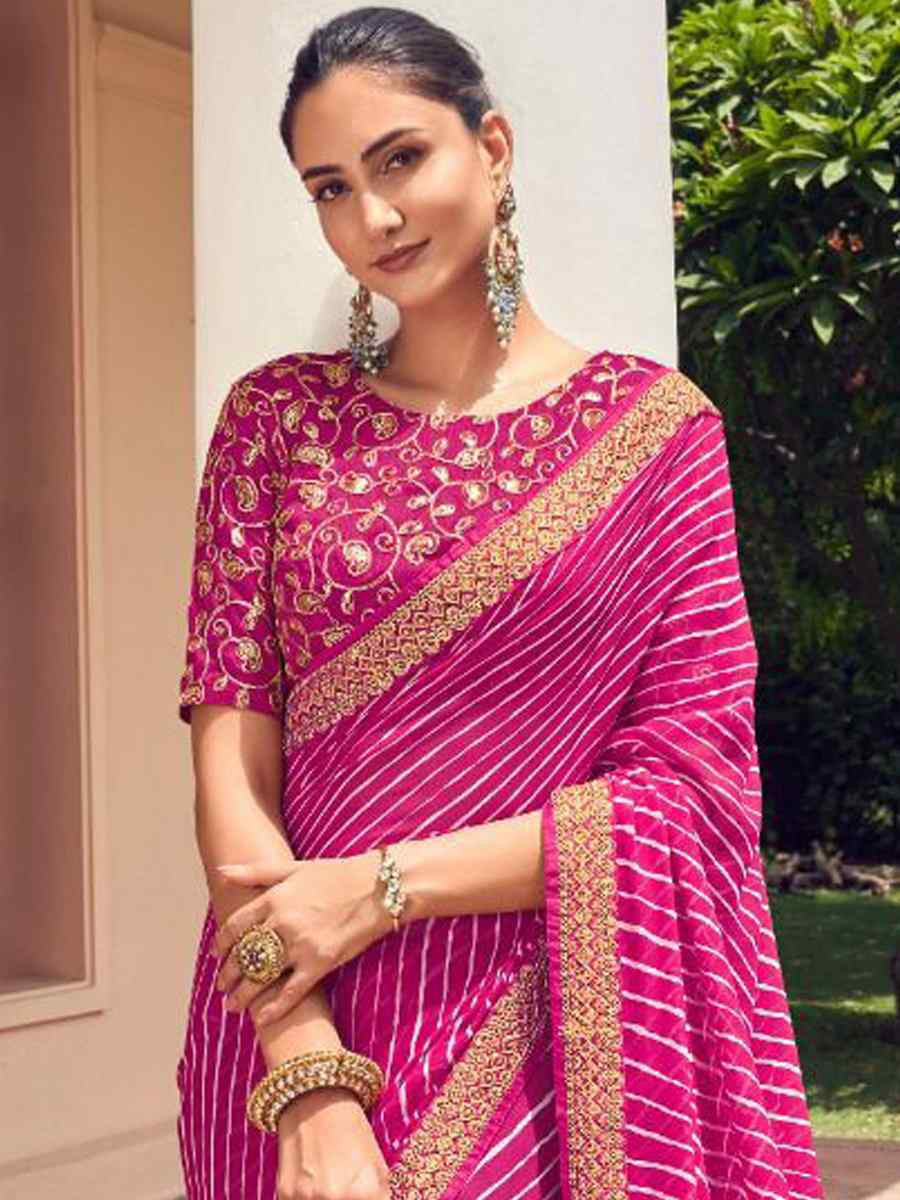 Pink Georgette Embroidered Festival Party Classic Style Saree