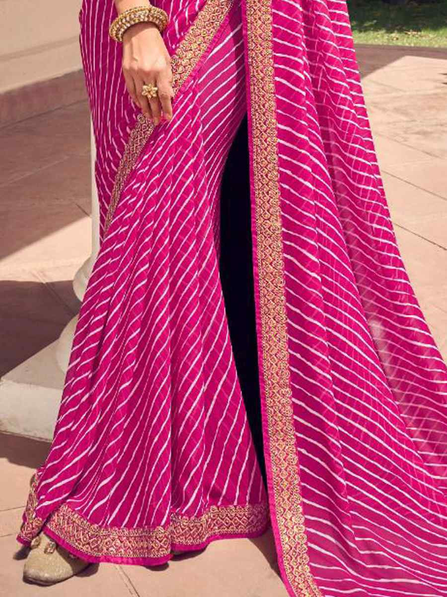 Pink Georgette Embroidered Festival Party Classic Style Saree