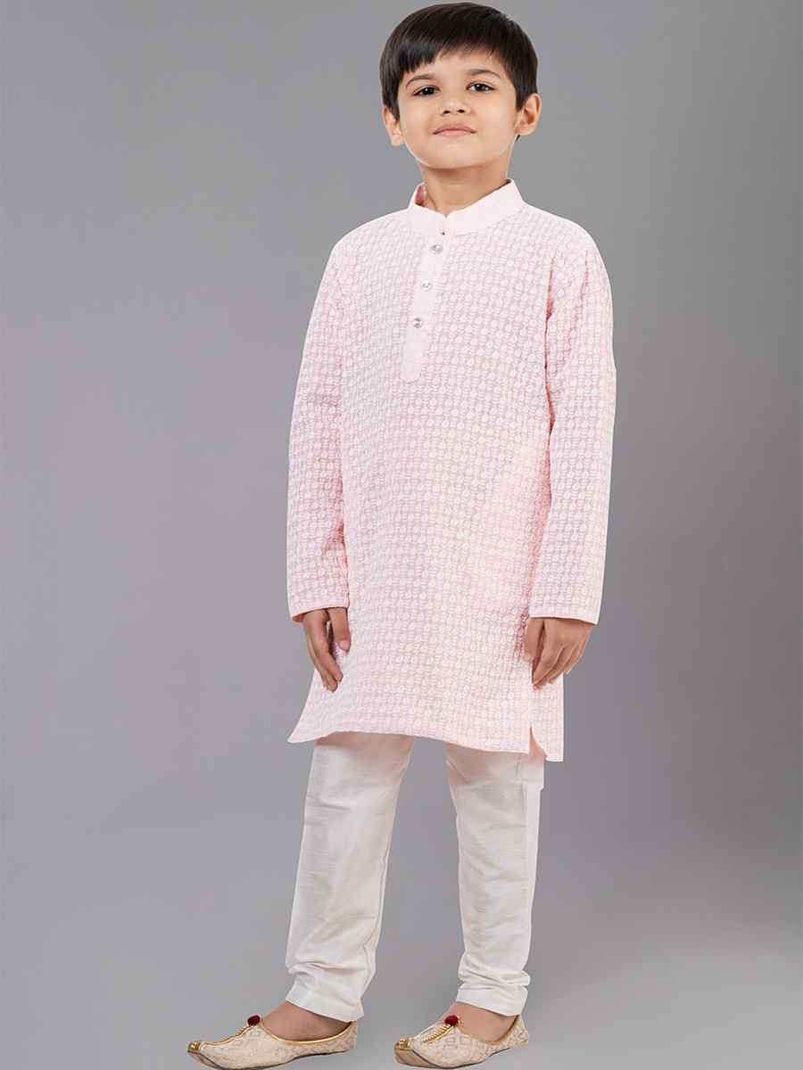 Pink Georgette Embroidered Festival Traditional Kurta Pyjama Boys Wear