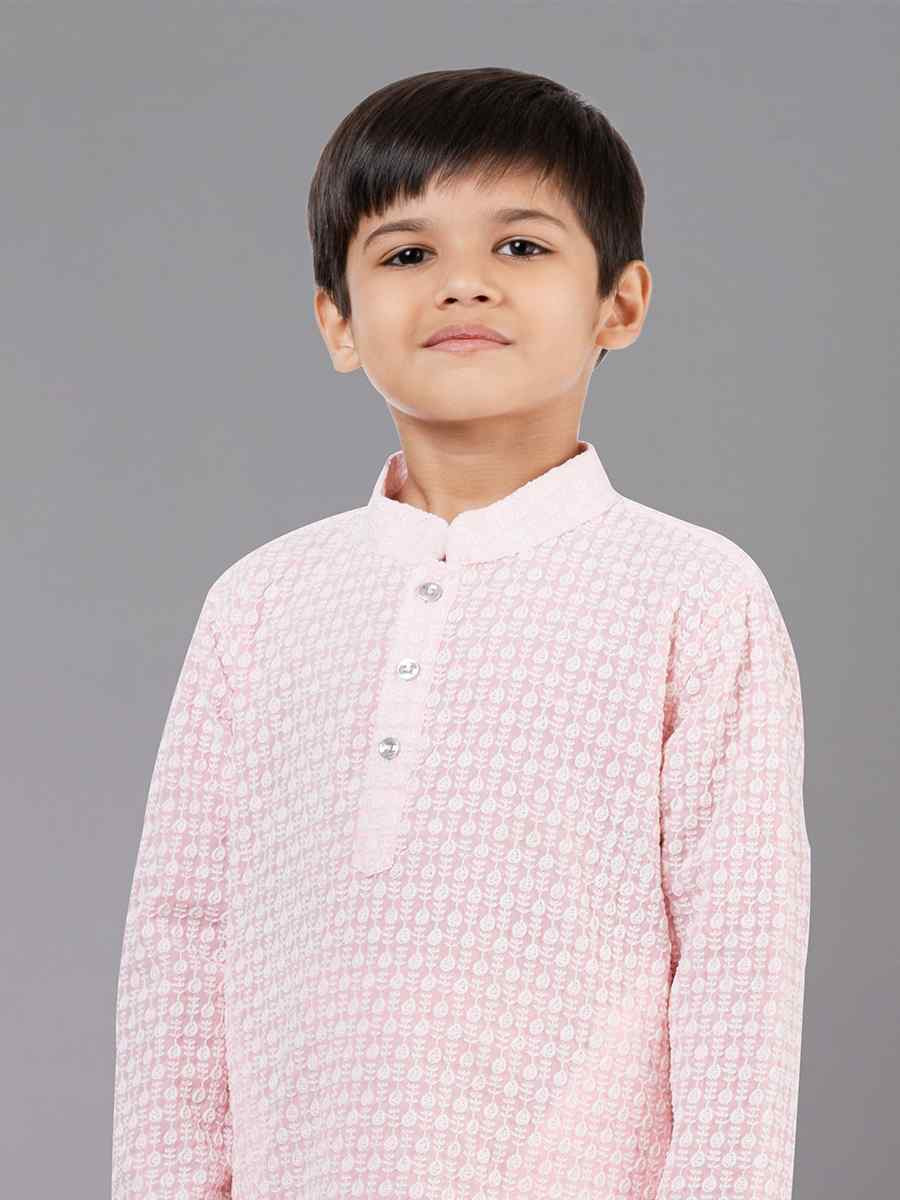 Pink Georgette Embroidered Festival Traditional Kurta Pyjama Boys Wear