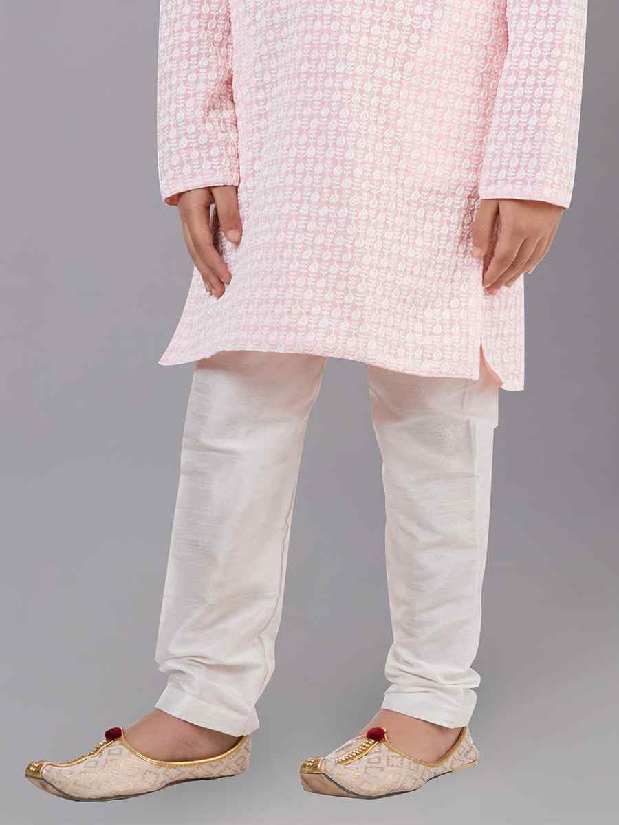 Pink Georgette Embroidered Festival Traditional Kurta Pyjama Boys Wear