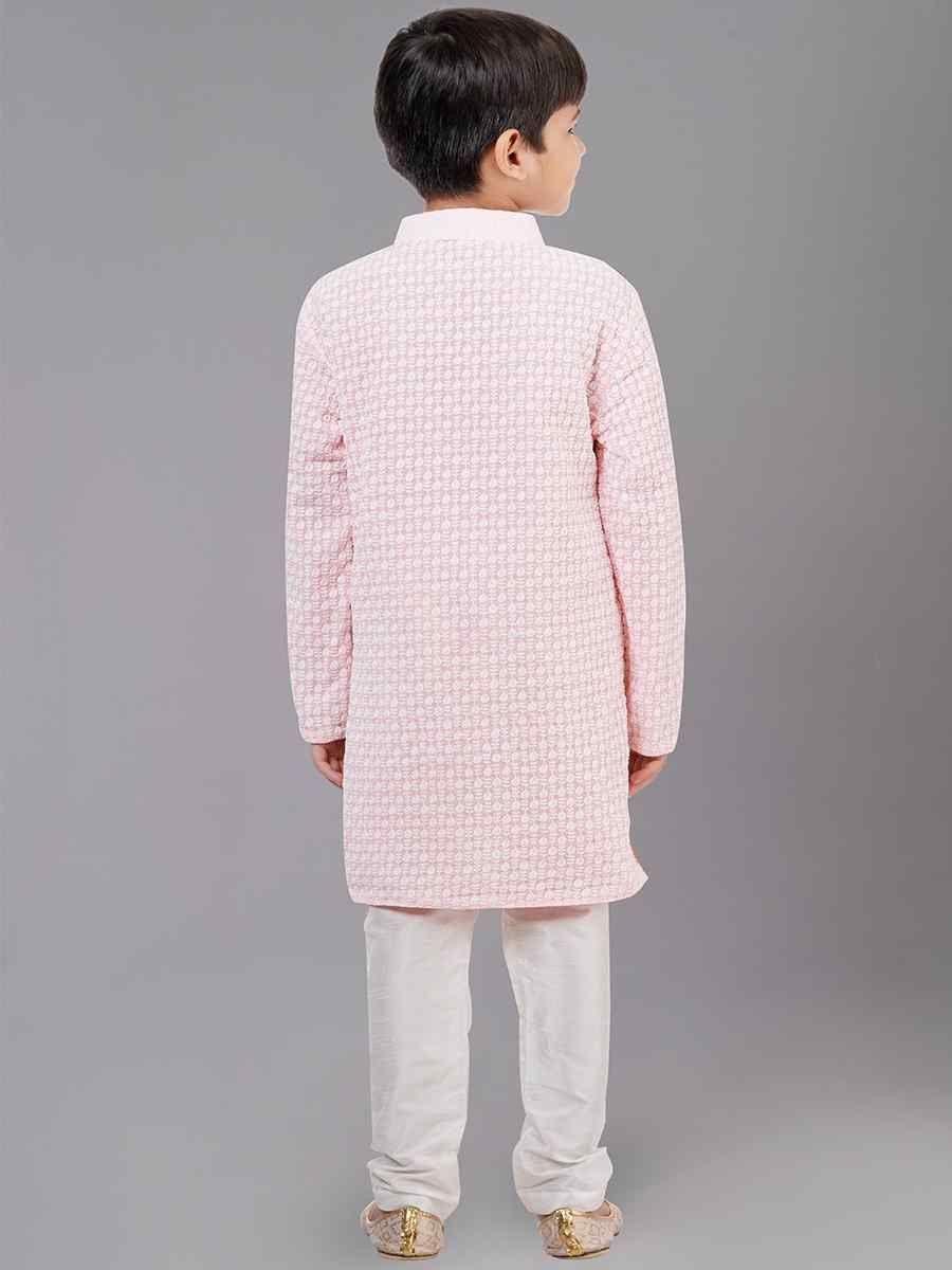 Pink Georgette Embroidered Festival Traditional Kurta Pyjama Boys Wear