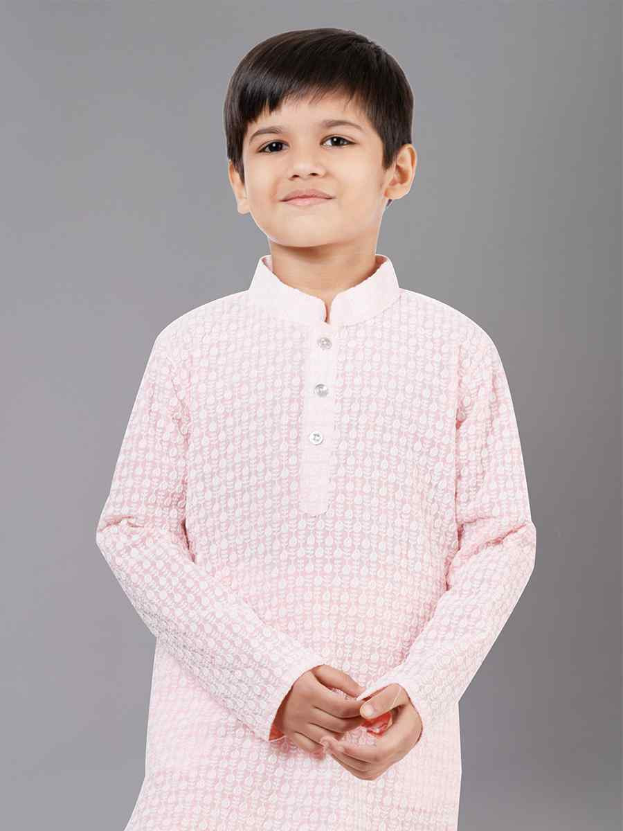 Pink Georgette Embroidered Festival Traditional Kurta Pyjama Boys Wear