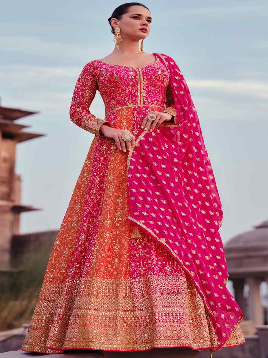 Pink Georgette Embroidered Festival Wedding Anarkali Salwar Kameez