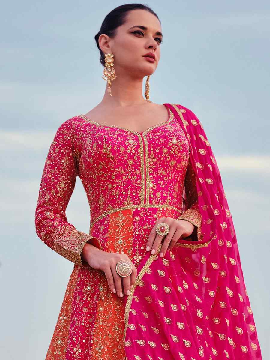 Pink Georgette Embroidered Festival Wedding Anarkali Salwar Kameez