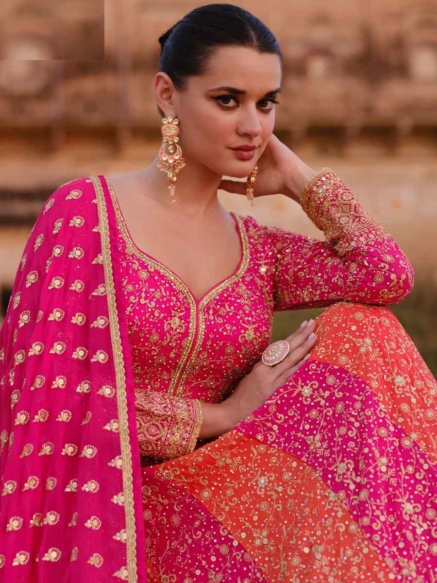 Pink Georgette Embroidered Festival Wedding Anarkali Salwar Kameez