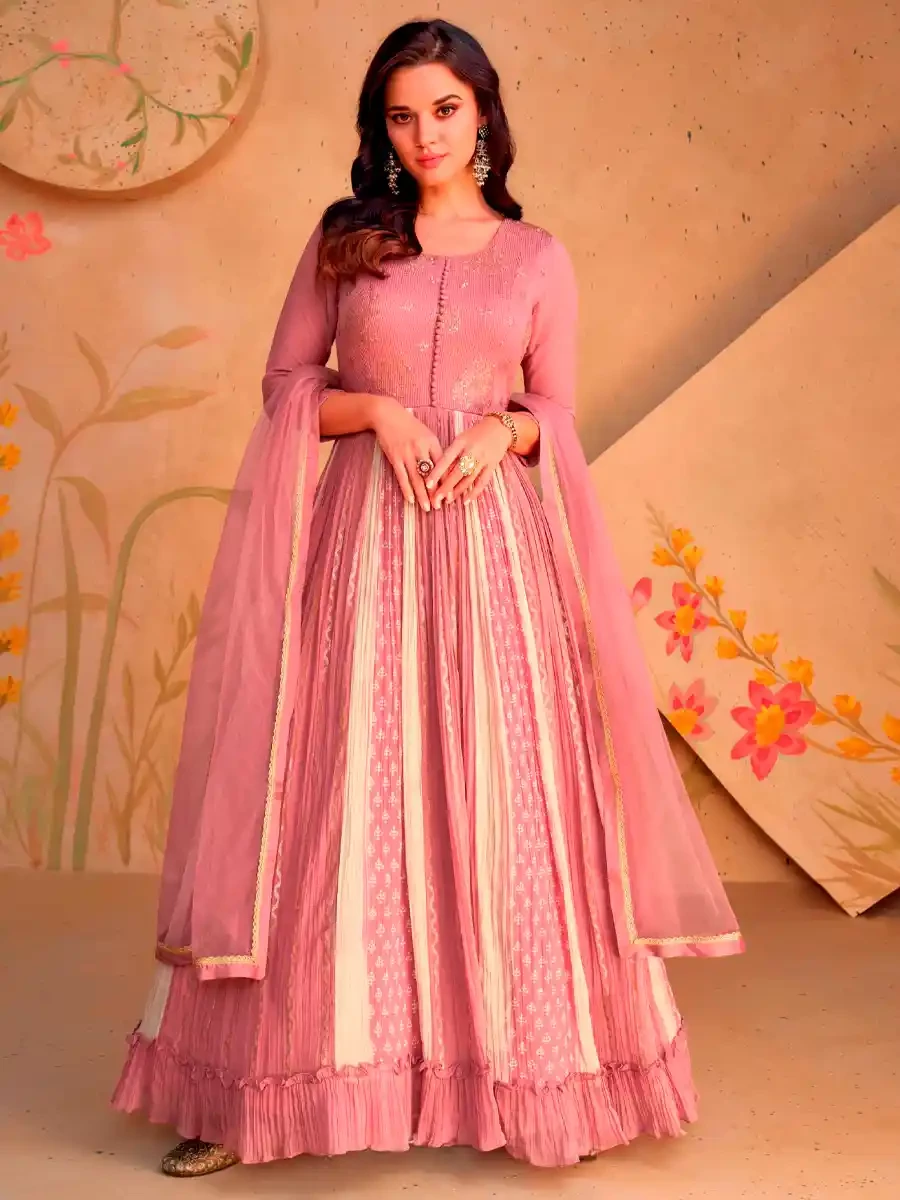 Pink Georgette Embroidered Festival Wedding Anarkali Salwar Kameez