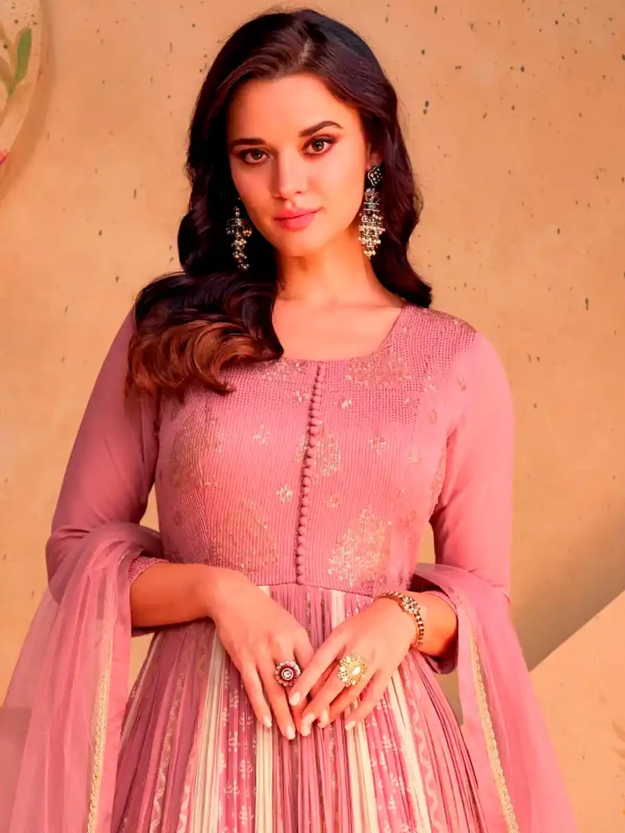 Pink Georgette Embroidered Festival Wedding Anarkali Salwar Kameez