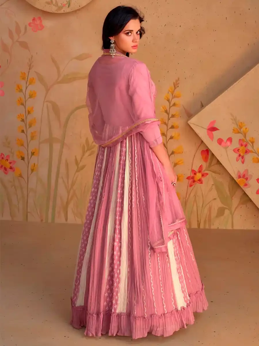 Pink Georgette Embroidered Festival Wedding Anarkali Salwar Kameez