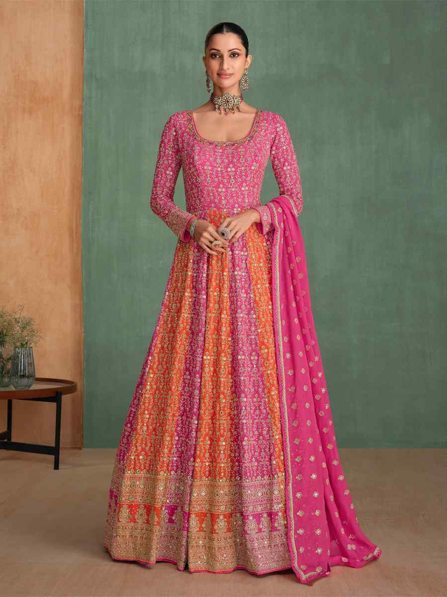 Pink Georgette Embroidered Festival Wedding Anarkali Salwar Kameez