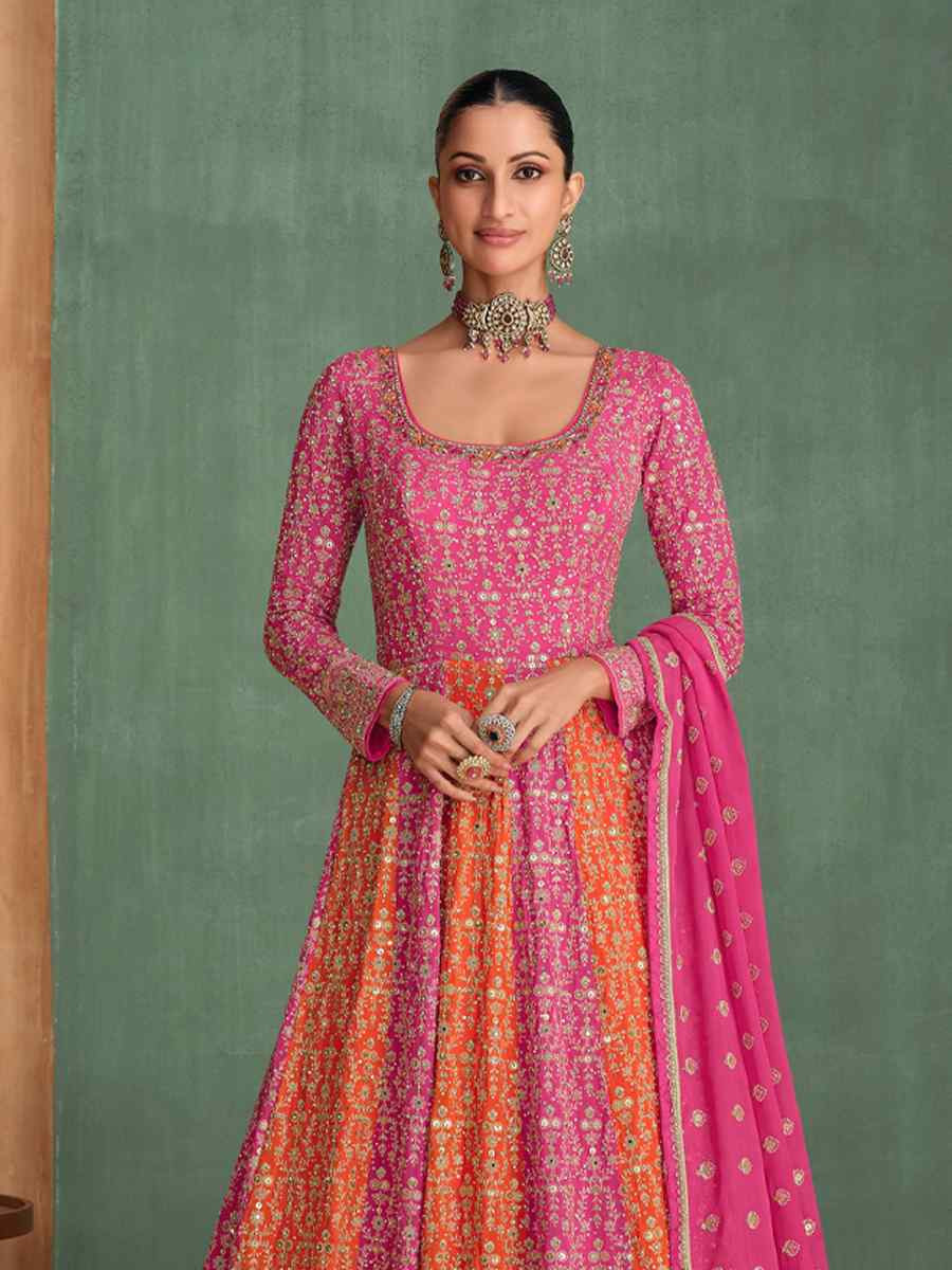 Pink Georgette Embroidered Festival Wedding Anarkali Salwar Kameez