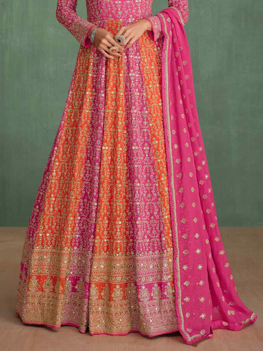 Pink Georgette Embroidered Festival Wedding Anarkali Salwar Kameez