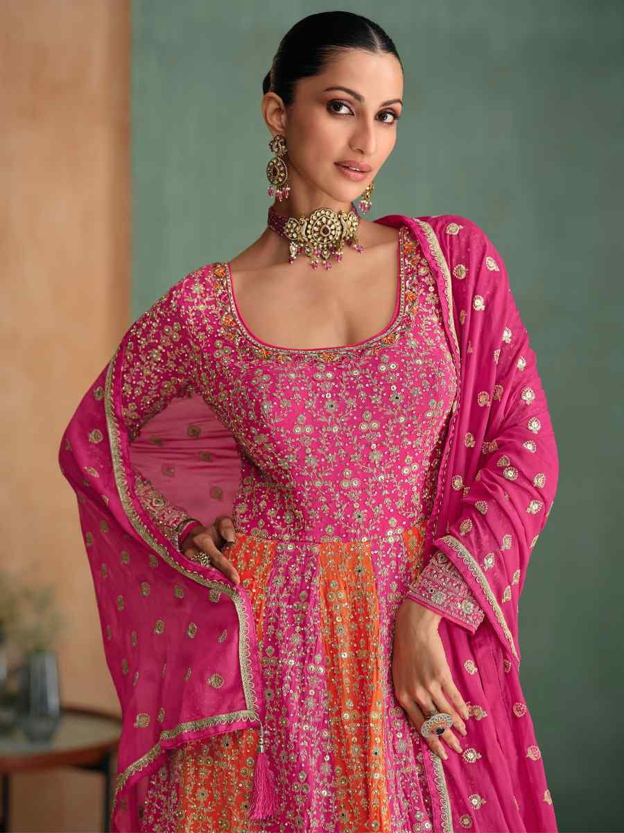 Pink Georgette Embroidered Festival Wedding Anarkali Salwar Kameez