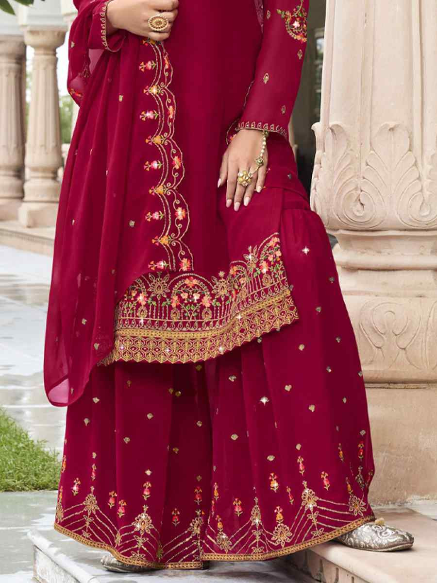 Pink Georgette Embroidered Festival Wedding Palazzo Pant Salwar Kameez